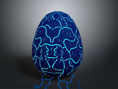Blue Egg With Glowing Intricate Patterns On Dark Background And Reflective Base 3d model