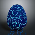 Blue Egg With Glowing Intricate Patterns On Dark Background And Reflective Base