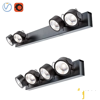 Track Downlights and Spotlights with Black Track Multiple Adjustable Heads for Indoor Ceiling Lighting 3d model