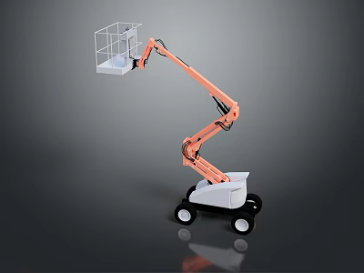 Orange Telescopic Boom Lift With Work Basket And Mobile Wheels For Aerial Work Operations 3d model