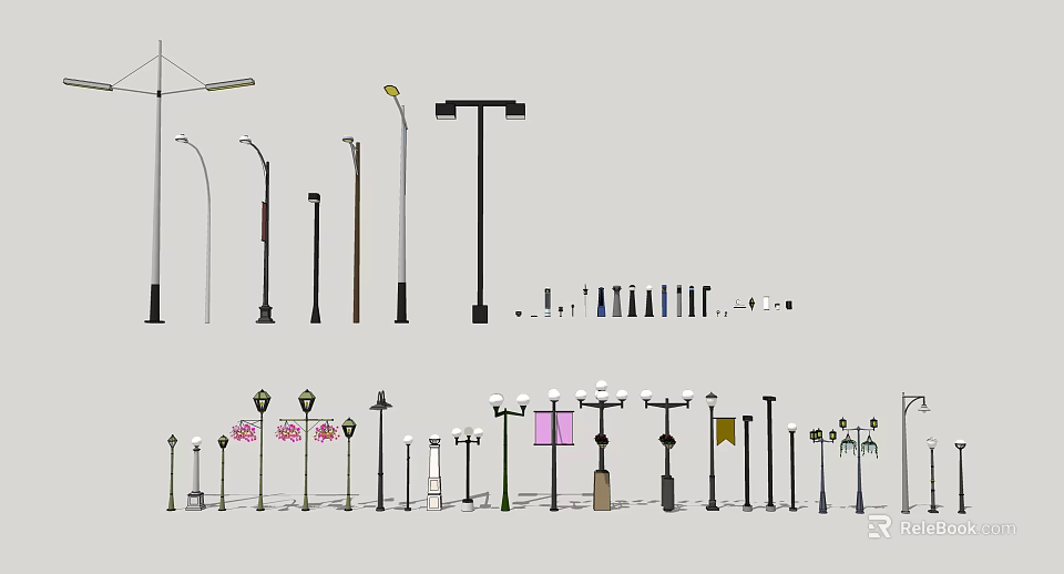 Outdoor Lights With Various Designs And Styles For Street And Garden Decoration 3d model 