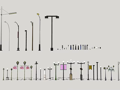 Outdoor Lights With Various Designs And Styles For Street And Garden Decoration 3d model
