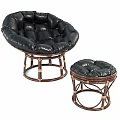Black Padded Leather Leisure Chair With Rattan Frame And Matching Ottoman For Comfortable Seating