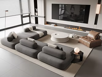 Modern Sofa Coffee Table Combination Module Combination Sofa Coffee Table Single Leisure Chair TV Wall Floor Lamp Carpet Side Table Jewelry Ornaments 3d model