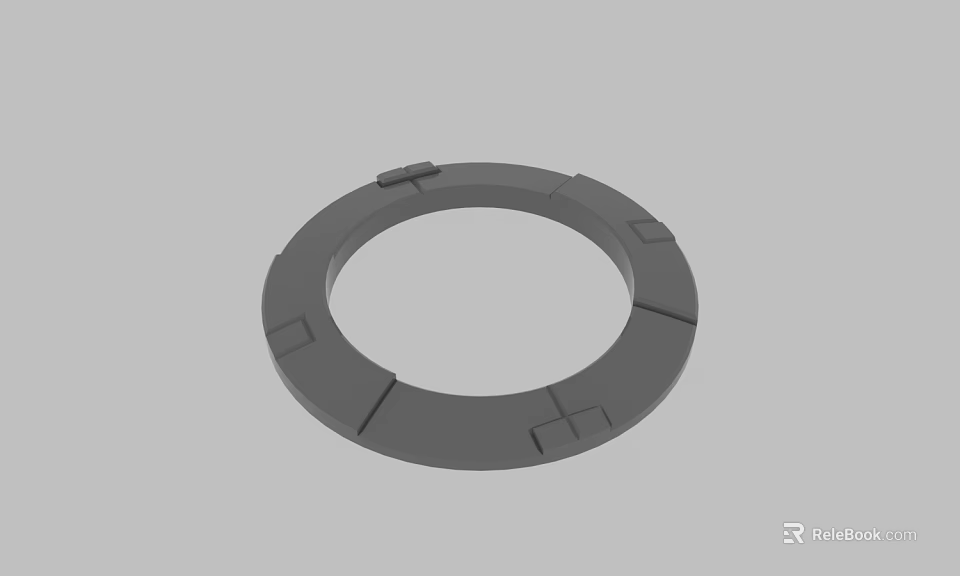 Gray Circular Mechanical Ring Component With Geometric Notches And Smooth Surface 3d model 