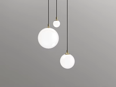 Modern Spherical White Pendant Lights With Gold Base Hanging On Gray Background 3d model