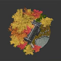 Cartoon Traditional Japanese House Scene With Colorful Autumn Leaves Small Pond And Stone Path