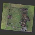 Ancient Castle Ruins Model Featuring Stone Walls Courtyard and Green Grass