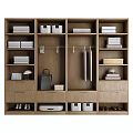 Modern Wooden Wardrobe Interior With Folded Clothes Hanging Rod And Storage Drawers