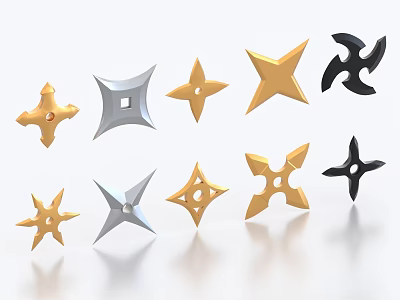Shuriken Weapons With Various Designs And Different Colors On White Background 3d model