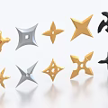 Shuriken Weapons With Various Designs And Different Colors On White Background