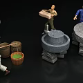 Decorative Garden Ornaments With Stone Mill Figurines Basket And Wooden Barrels