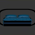 Modern Bed Design With Black Headboard Blue Lines Blue Mattress And Pillows