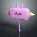 Cute Pink Cartoon Hammer with Rabbit Ears Blush Cheeks and Yellow Cone Ends