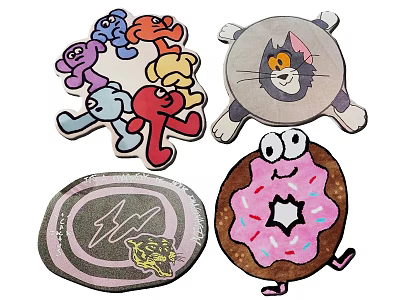 Fun Colorful Shaped Rugs With Cartoon Cat Donut And Animal Designs 3d model