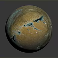 Colorful Planet Surface With Textured Terrain Glowing Blue Regions And Icy Patches