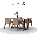 Modern Dining Table Set With Beige Chairs Hanging Light And Plant Vase 3d model