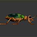 Colorful Beetle with Green Blue Shiny Back Orange Legs and Head Long Antennae 3D Render