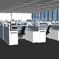 Bright Modern Public Office Space With Cubicles Computers And Large Windows 3d model