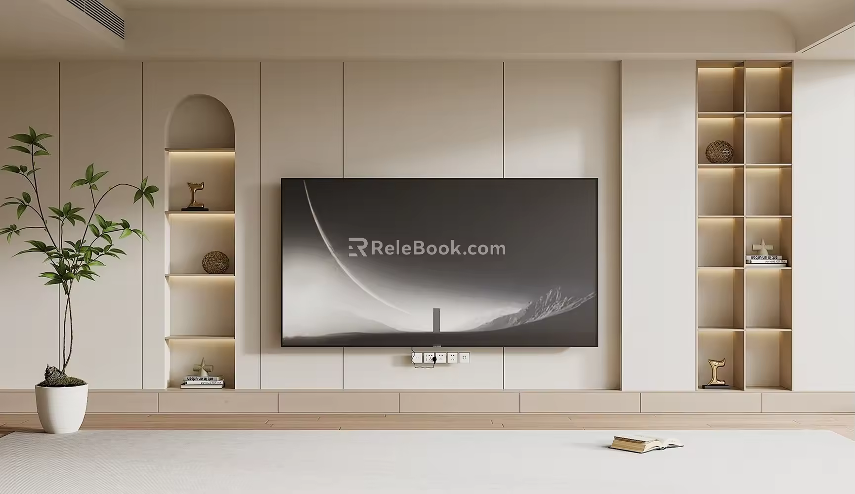 Modern TV background wall Cream wind TV background wall 3d model
