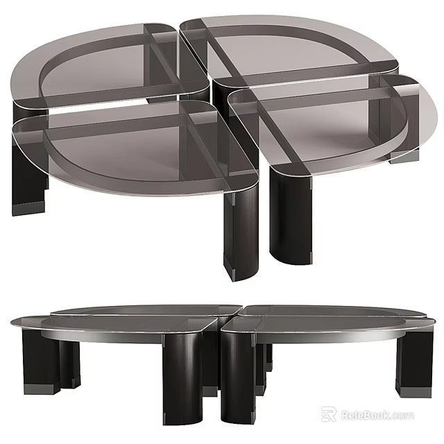 Modern Coffee Table With Glass Top Black Metal Legs And Geometric Design 3d model 