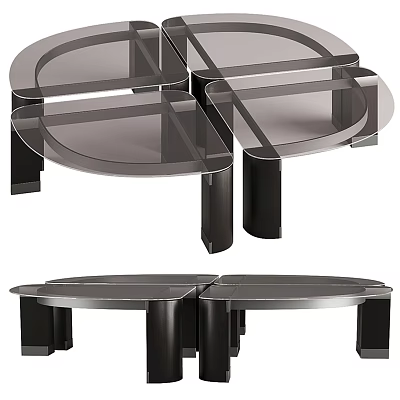 Modern Coffee Table With Glass Top Black Metal Legs And Geometric Design 3d model