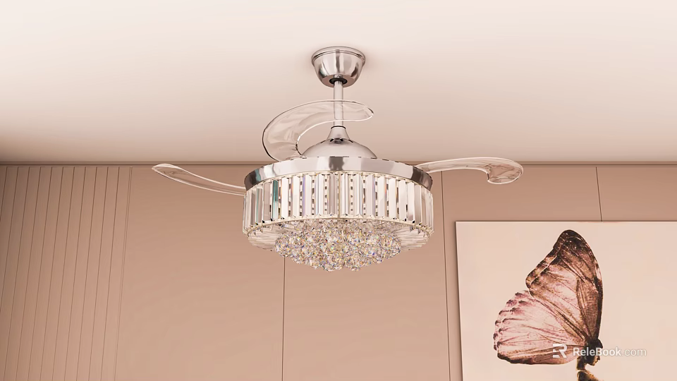 Crystal Chandelier with Metal Frame and Hanging Crystal Pendants in Modern Interior with Decorative Art 3d model 