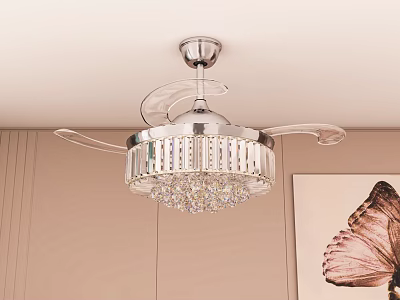 Crystal Chandelier with Metal Frame and Hanging Crystal Pendants in Modern Interior with Decorative Art 3d model