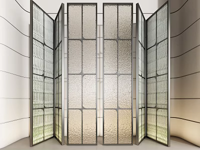 Modern Geometric Screen with Frosted Glass and Metal Frame in Interior Space 3d model