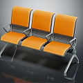 Three Seat Public Chair With Orange Seat Backrest And Metal Frame Design