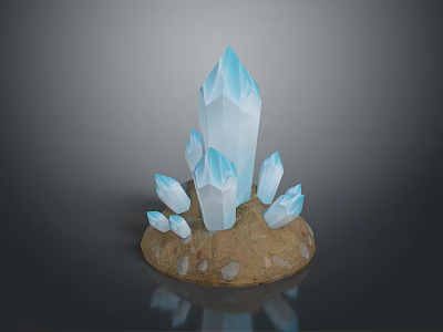 Natural Wooden Stone Base Featuring Cluster of Shiny Blue Crystals on Textured Surface 3d model