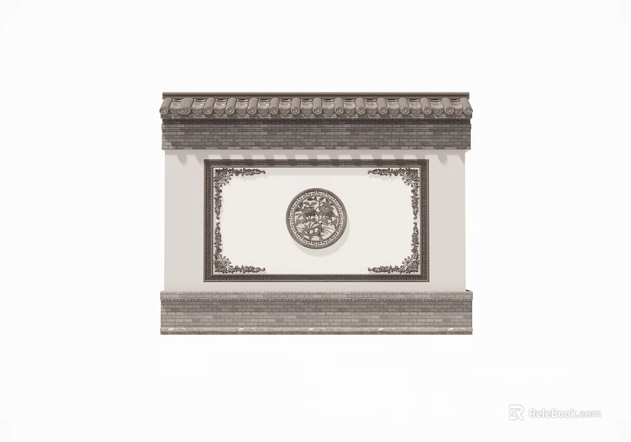 Traditional Feature Wall with Circular Ornament and Intricate Border Patterns in Classic Chinese Style 3d model 