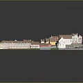 3D Model of Historic Town District with Red Roofs Central Green and Street Layout