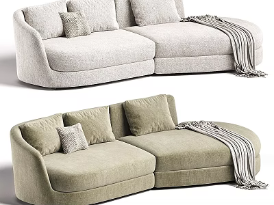 Modern Comfortable Curved Sectional Fabric Sofa With Stylish Pillows And Striped Blanket For Living Room 3d model