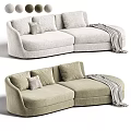 Modern Comfortable Curved Sectional Fabric Sofa With Stylish Pillows And Striped Blanket For Living Room