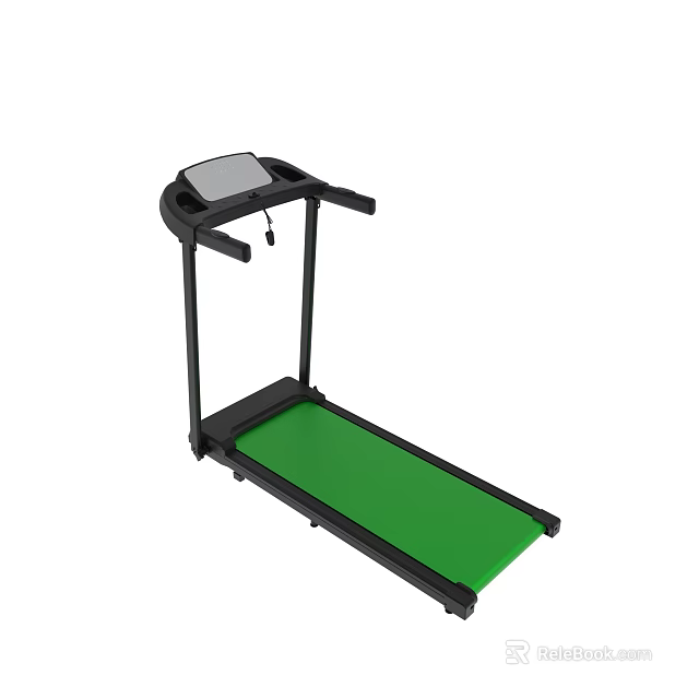 Black Frame Treadmill With Green Running Belt And Display Screen 3d model 