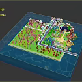Colorful 3D Model Island Scene With Green Areas Buildings And Water