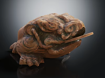 Handcrafted Wooden Carved Toad Figurine With Intricate Details For Home Interior Decor 3d model