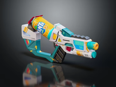 Colorful Toy Gun With Vibrant Yellow White Blue Design And Playful Features 3d model