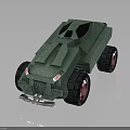 Green Armored Military Vehicle Toy Model With Large Wheels And Red Rims Front Design