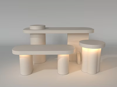 Modern Minimalist White Display Shelves With Built in Lighting And Sleek Cylindrical Base Design 3d model