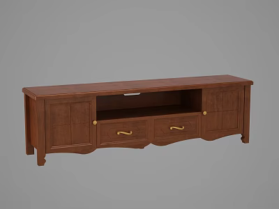 Classic Brown Wooden TV Stand With Drawers And Cabinet Doors 3d model