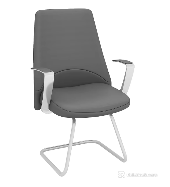 Modern Gray Leather Office Chair With Metal Arms And Sturdy Metal Base 3d model 