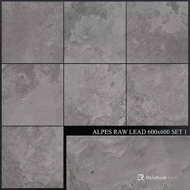 Alpes Raw Lead 600x600 Tile Components Set 1 with Textured Surface 3d model 