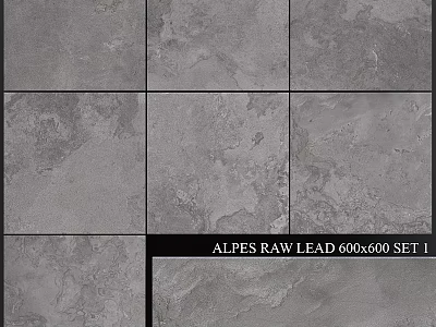 Alpes Raw Lead 600x600 Tile Components Set 1 with Textured Surface 3d model