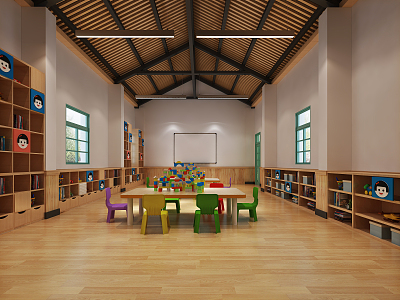 Modern kindergarten creative clay classroom 3d model