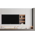 Modern TV Wall Design With Embedded TV Marble Panel Floating Shelves And Ambient Lighting