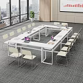 White Rectangular Conference Table With Light Chairs Laptops And Office Setting 3d model