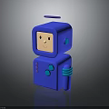 Cheerful Blue Cartoon Robot Character With Antenna Smiling Face And Buttons