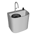 White Square Bathroom Sink With Chrome Faucet And Black Drain Strainer